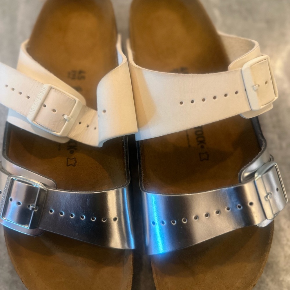 Silver and White Sandals. Great condition!!